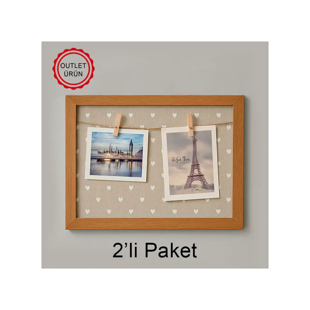 2'li Paket Ahşap Fotoğraflı İpli Mandallı Fotoğraf Çerçevesi - 25x33cm