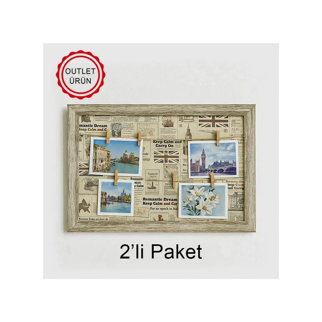 2'li Paket Ahşap Hasır Duvar Fotoğraf Çerçevesi - 37x47cm