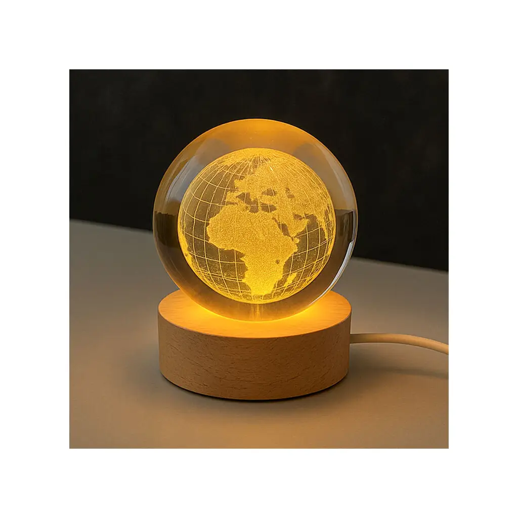 3D Led Işıklı Dünya Kristal Cam Küre Gece Lambası