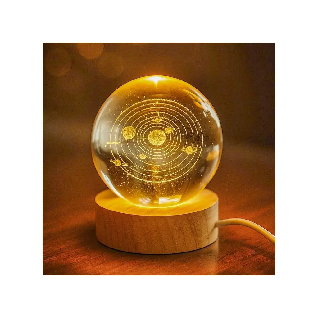 3D Led Işıklı Gezegen Kristal Cam Küre Gece Lambası