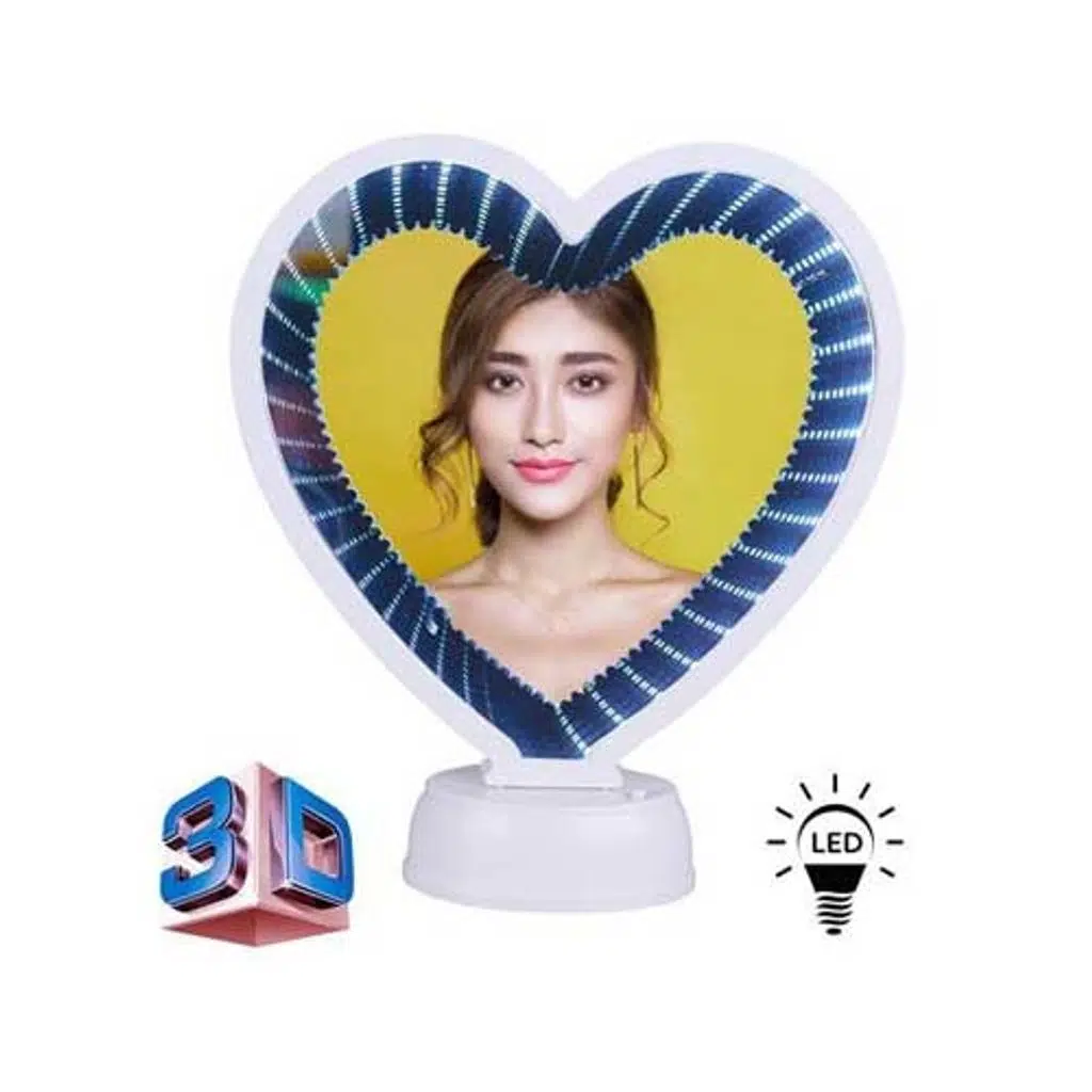 3D Led Işıklı Sihirli Aynalı Kalp Fotoğraf Çerçevesi