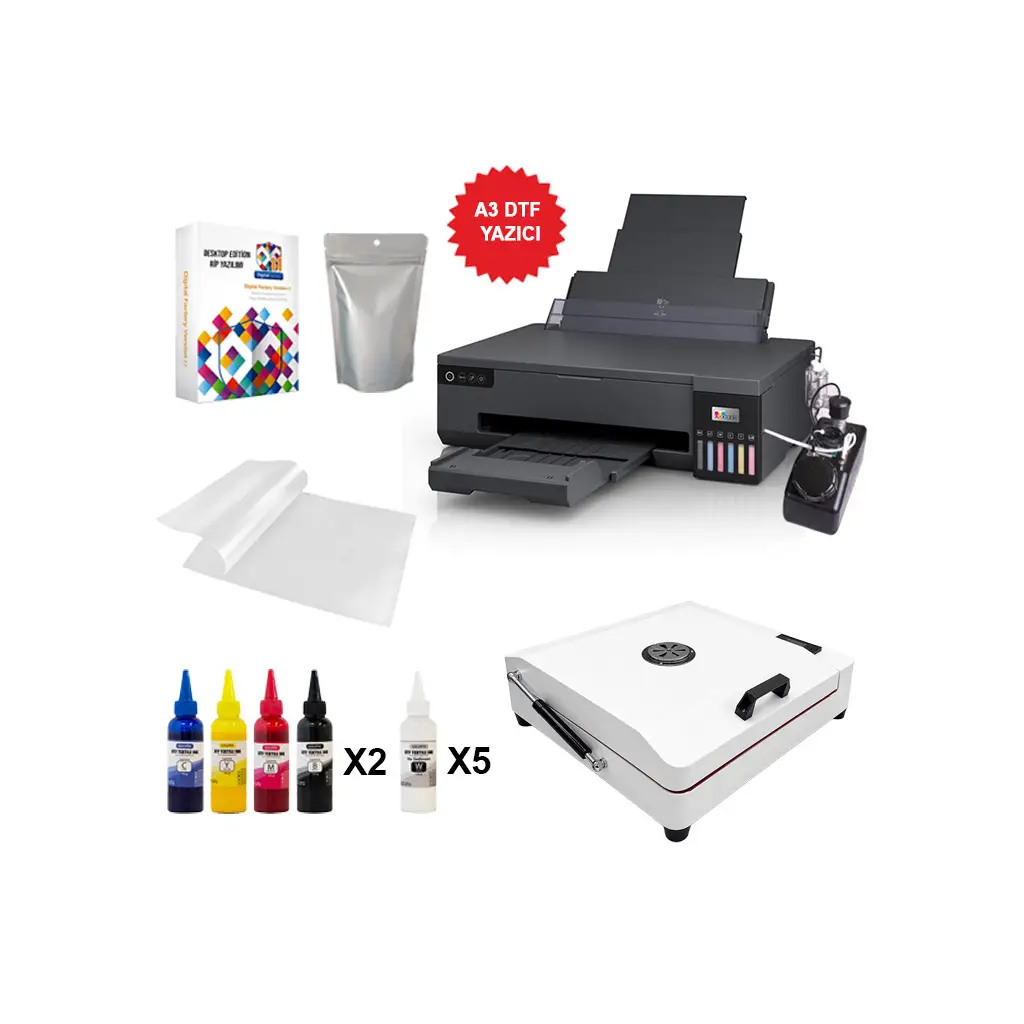 A3 Basic Modifiyeli DTF Tekstil Baskı Makine Seti
