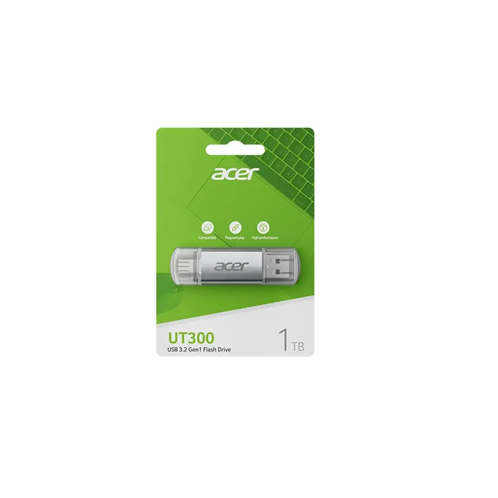 Acer 256GB USB 3.2 UT300-256GB USB-A+USB-C Çift Taraflı Metal Flash Bellek