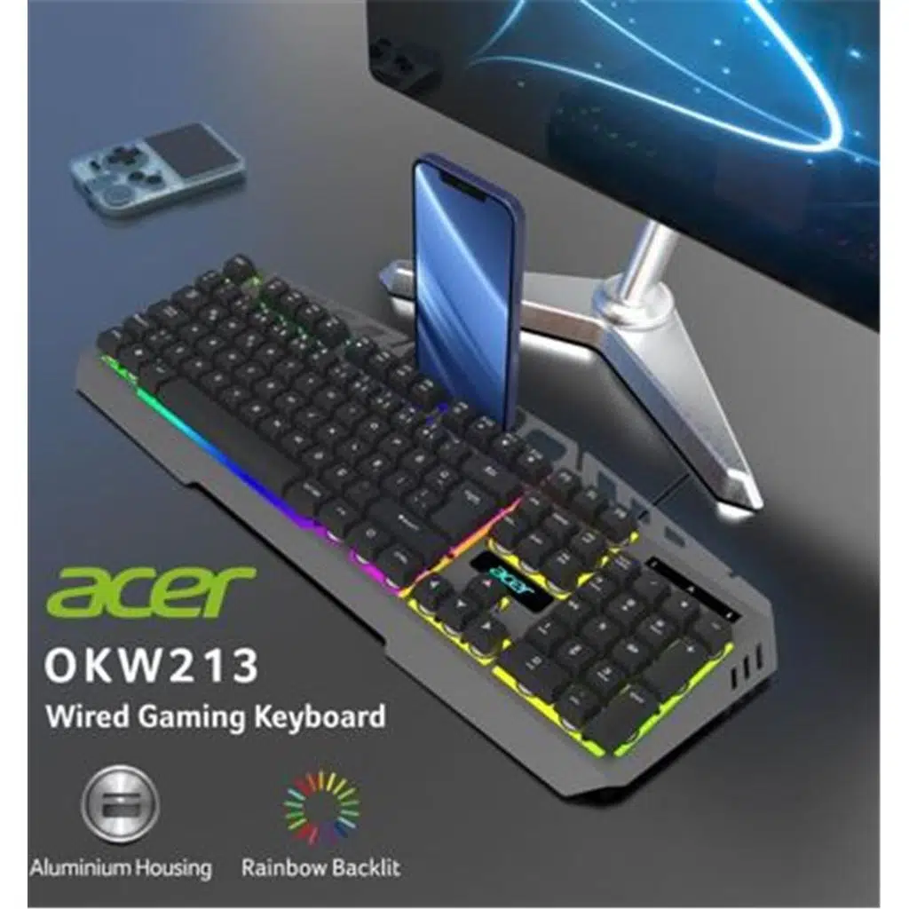 Acer OKW213 Gri RGB Rainbow Backlit Gaming Keyboard Rainbow (Kablo Uzunluğu 1,5mt)