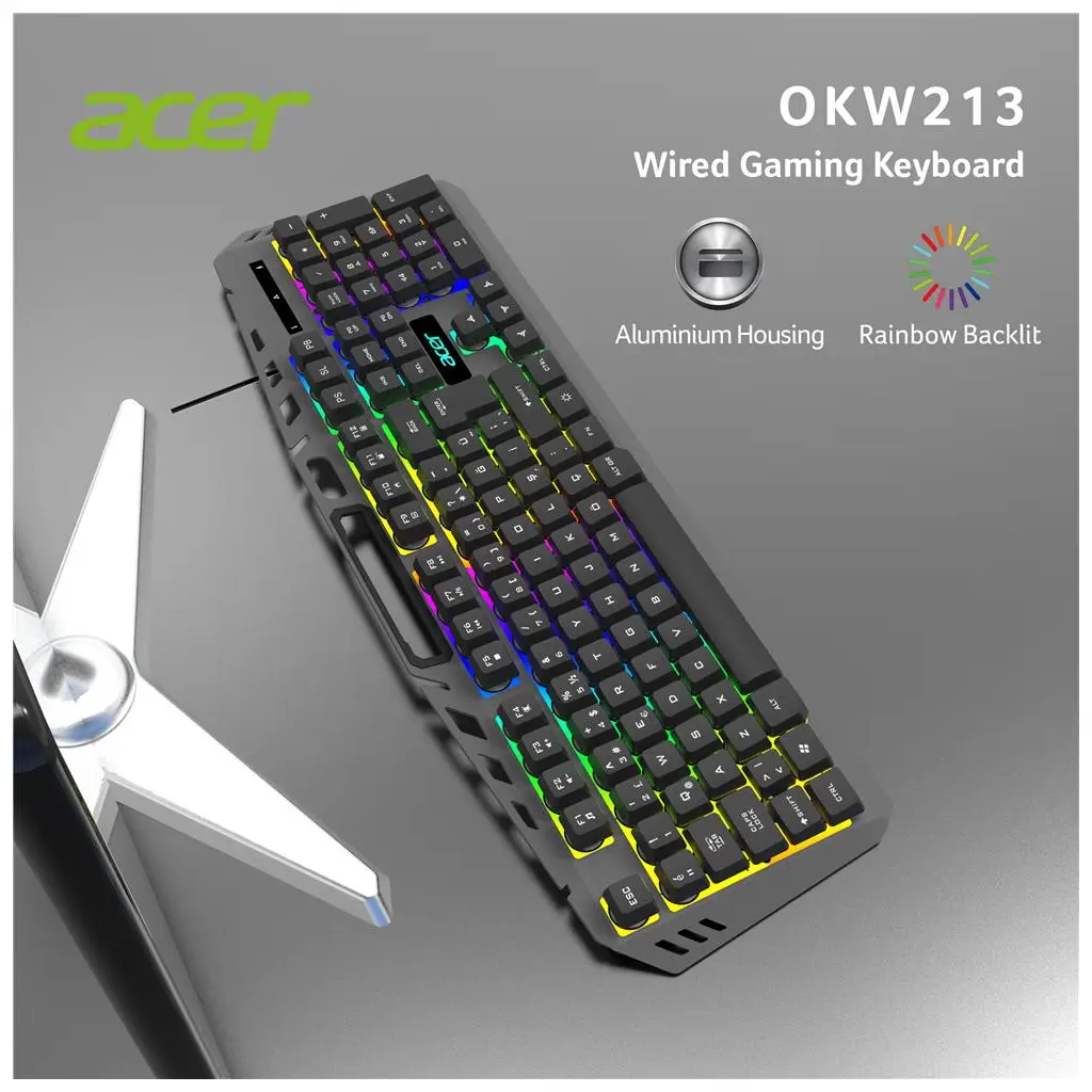 Acer OKW213 Siyah RGB Rainbow Backlit Gaming Keyboard Rainbow (Kablo Uzunluğu 1,5mt)