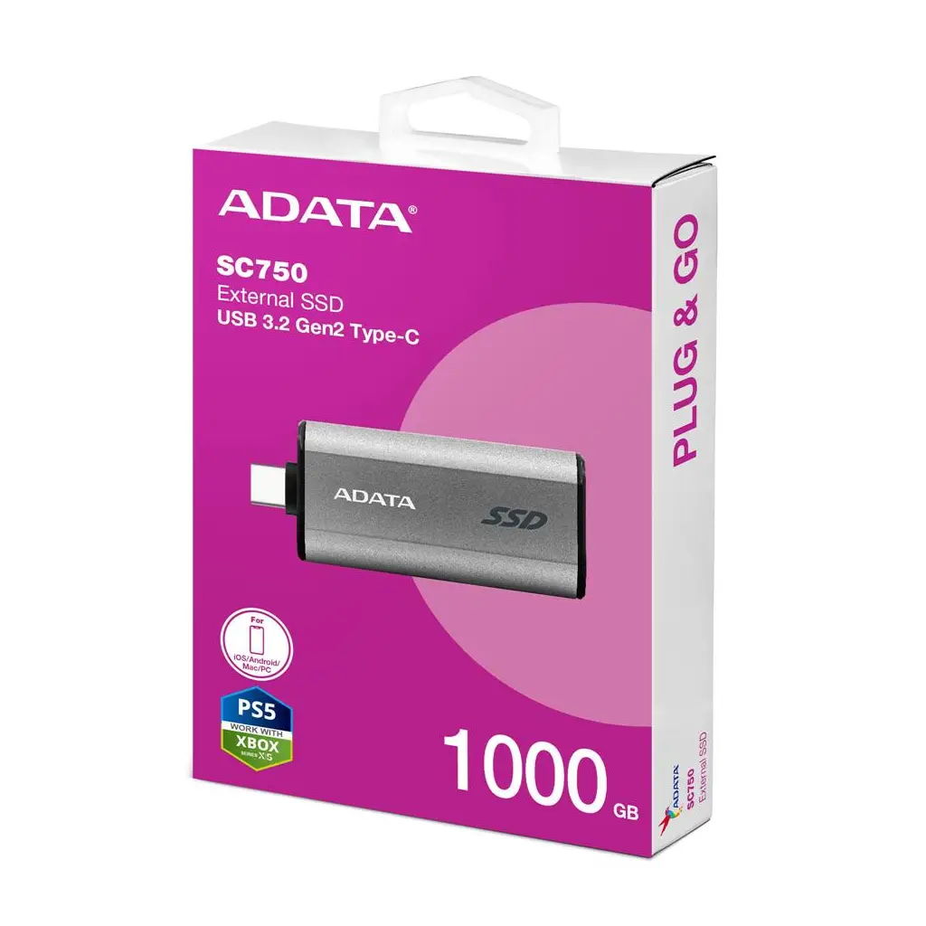 Adata 1000Gb SC750 Taşınabilir Usb 3.2 Gen2 Type-C Ssd Harici Disk