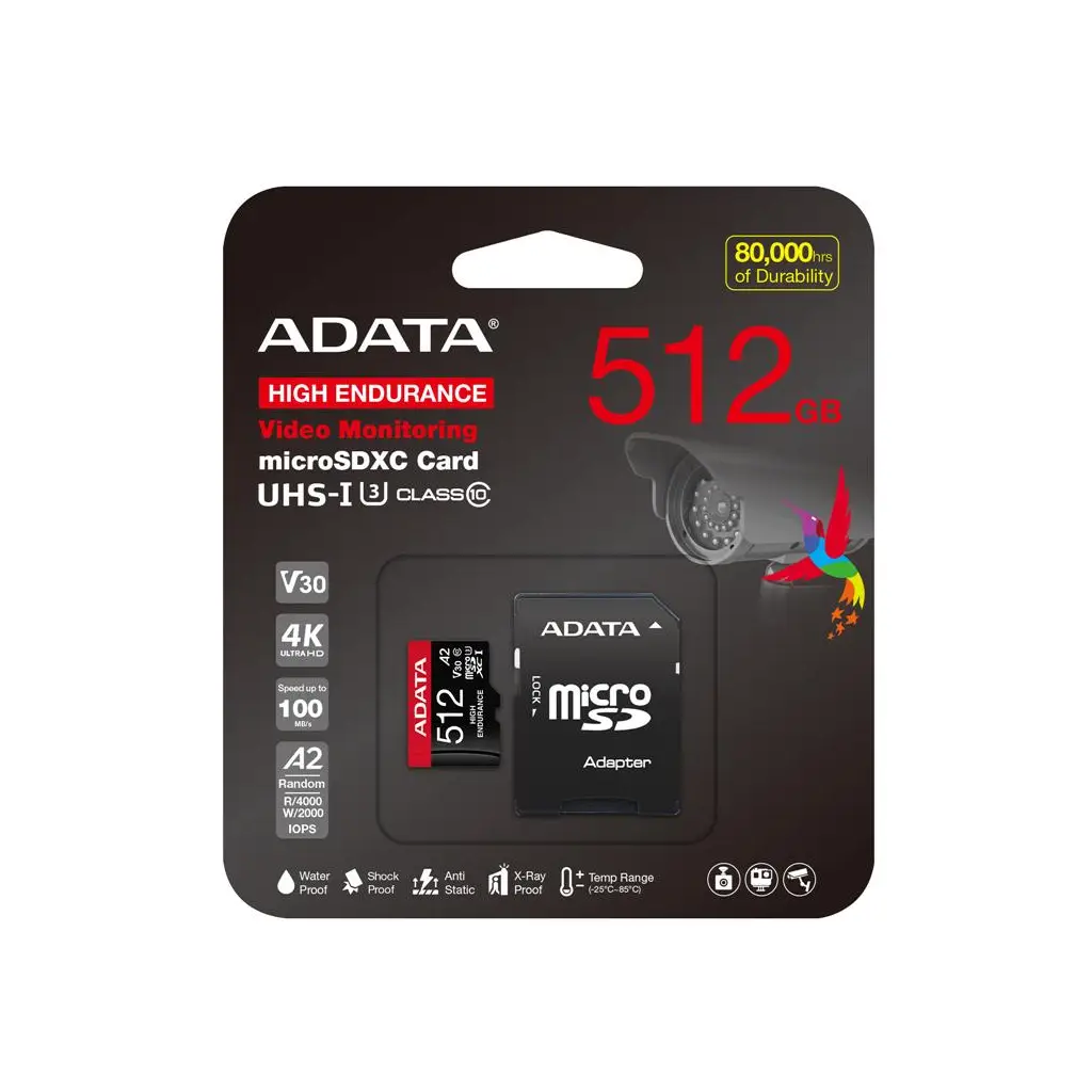 Adata 512 GB High Endurance microSDXC 4K U3 V30 A2 Hafıza Kartı