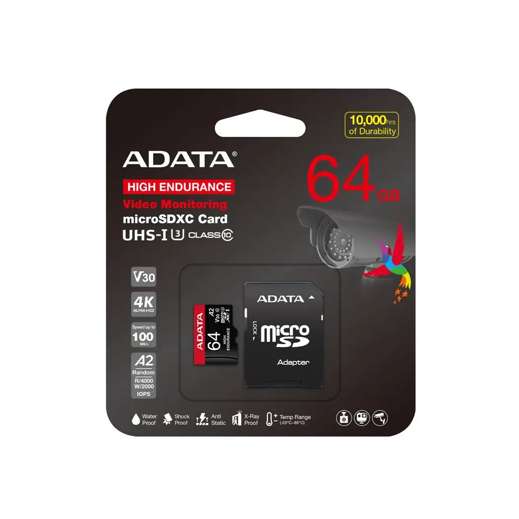 Adata 64 GB High Endurance microSDXC 4K U3 V30 A2 Hafıza Kartı