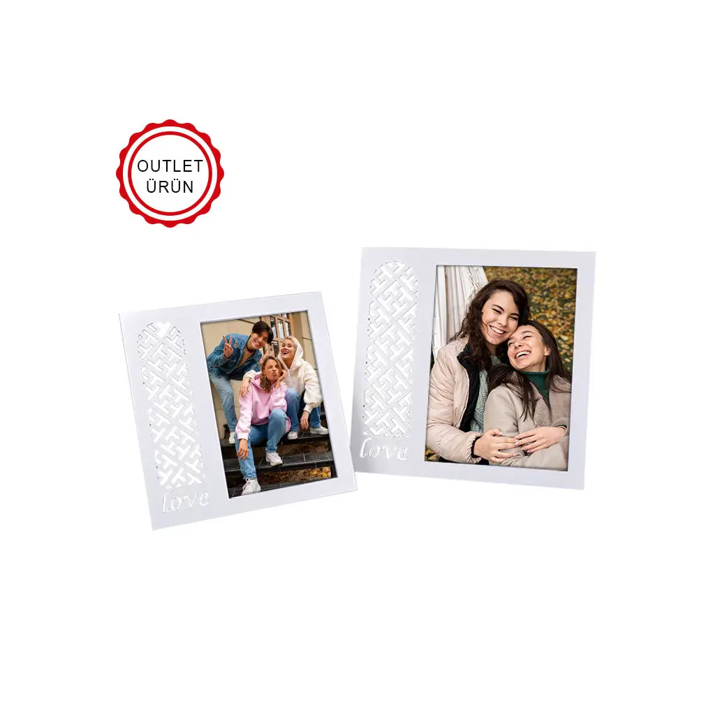 Ahşap Love Desenli Krem Fotoğraf Çerçevesi