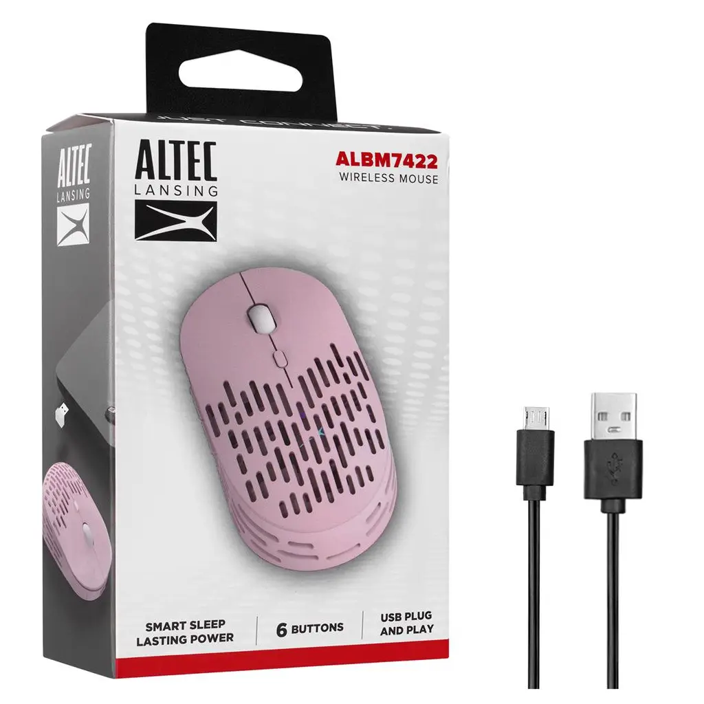 Altec Lansing ALBM7422 Pembe 2.4GHz Şarj Edilebilir Tek Renkli 1600DPI Optik Kablosuz Mouse