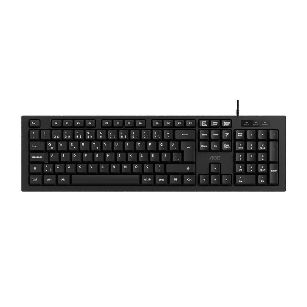 AOC KB130B-38 1,8mt Kablo Uzunluğu Usb Siyah Türkçe Kablolu Standart Klavye,Sessiz yazma