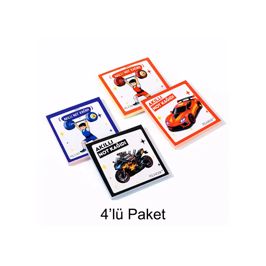 Arabalı ve Motorlu Mini Akıllı Not Kağıdı 50 Yaprak Yapışkansız Post-it - 4'lü Paket