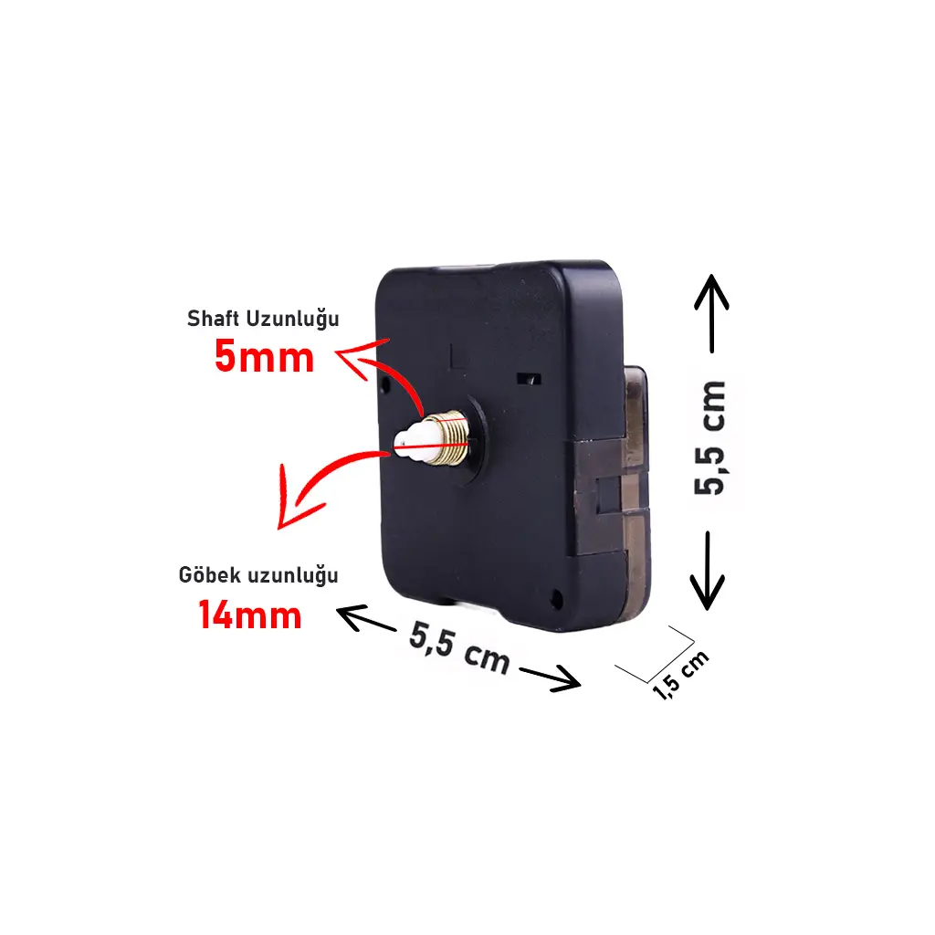 Askısız Akar (Sessiz) Saat Mekanizması 5 mm Shaft Uzunluğu