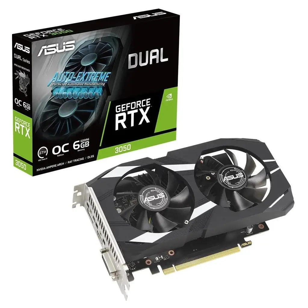 Asus Dual GeForce RTX3050 OC DUAL-RTX3050-O6G NVIDIA 6GB GDDR6 96Bit DX12 Gaming Ekran Kartı