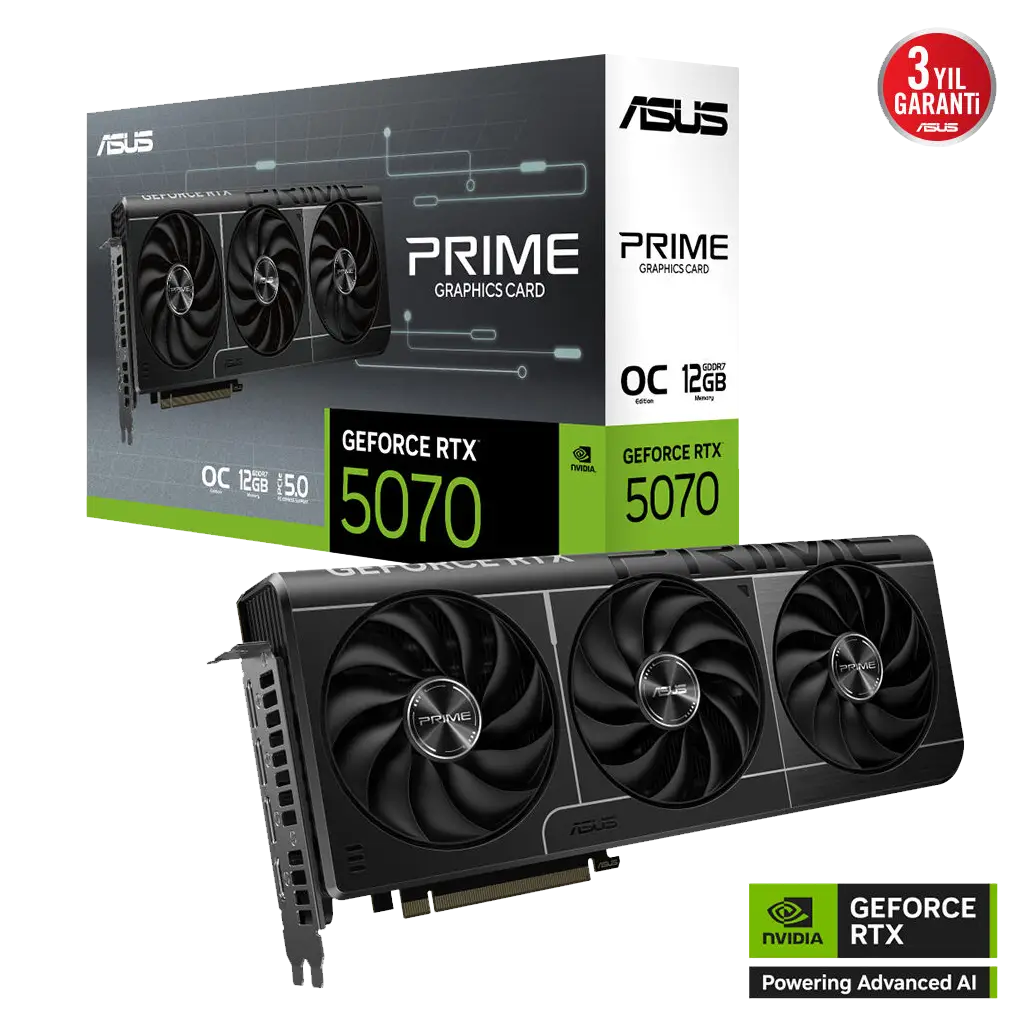 ASUS PRIME-RTX5070-O12G, 12Gb, 192Bit, GDDR7, 1xHDMI, 3xDP GAMING Ekran Kartı