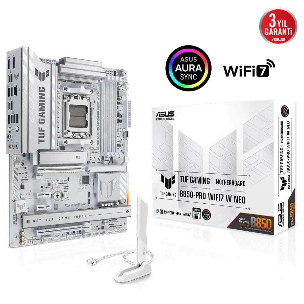 ASUS TUF GAMING B850-PRO WIFI7 W NEO, 4xDDR5, 3x M.2, HDMI, DP, Type-C, Wi-Fi 7, Bluetooth v5.4, AM5 Soket GAMING Anakart
