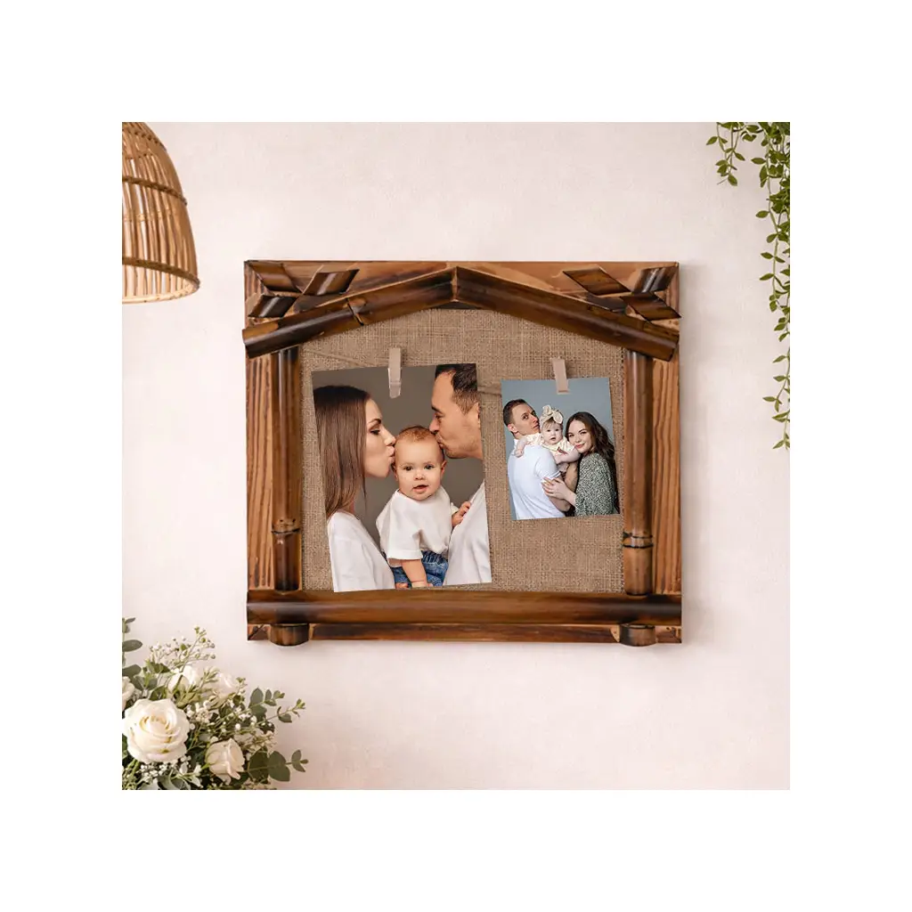Bambu Hasır İpli Mandallı Duvar Fotoğraf Çerçevesi - 26x26cm.