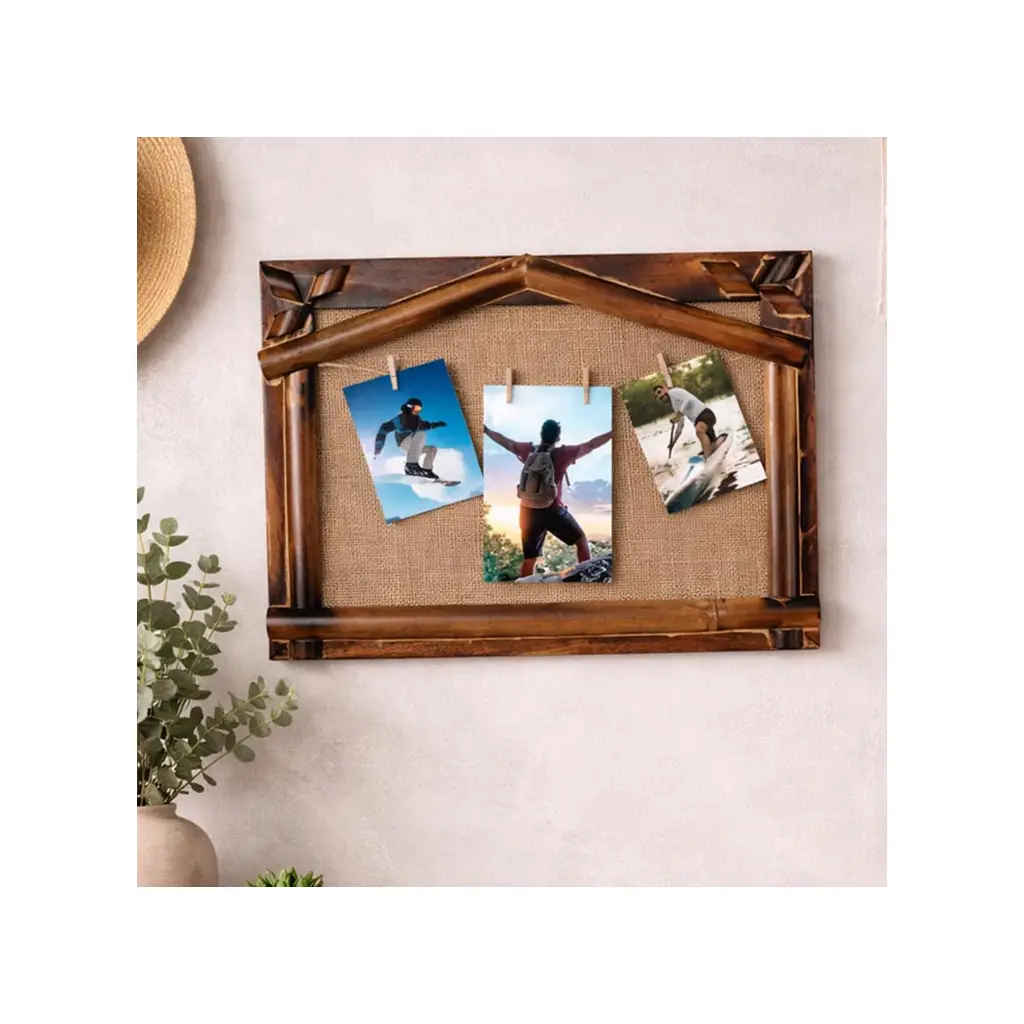 Bambu Hasır İpli Mandallı Duvar Fotoğraf Çerçevesi - 26x36cm
