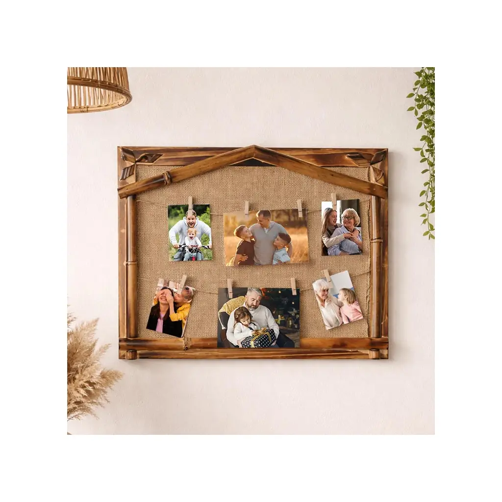 Bambu Hasır İpli Mandallı Duvar Fotoğraf Çerçevesi - 36x46cm
