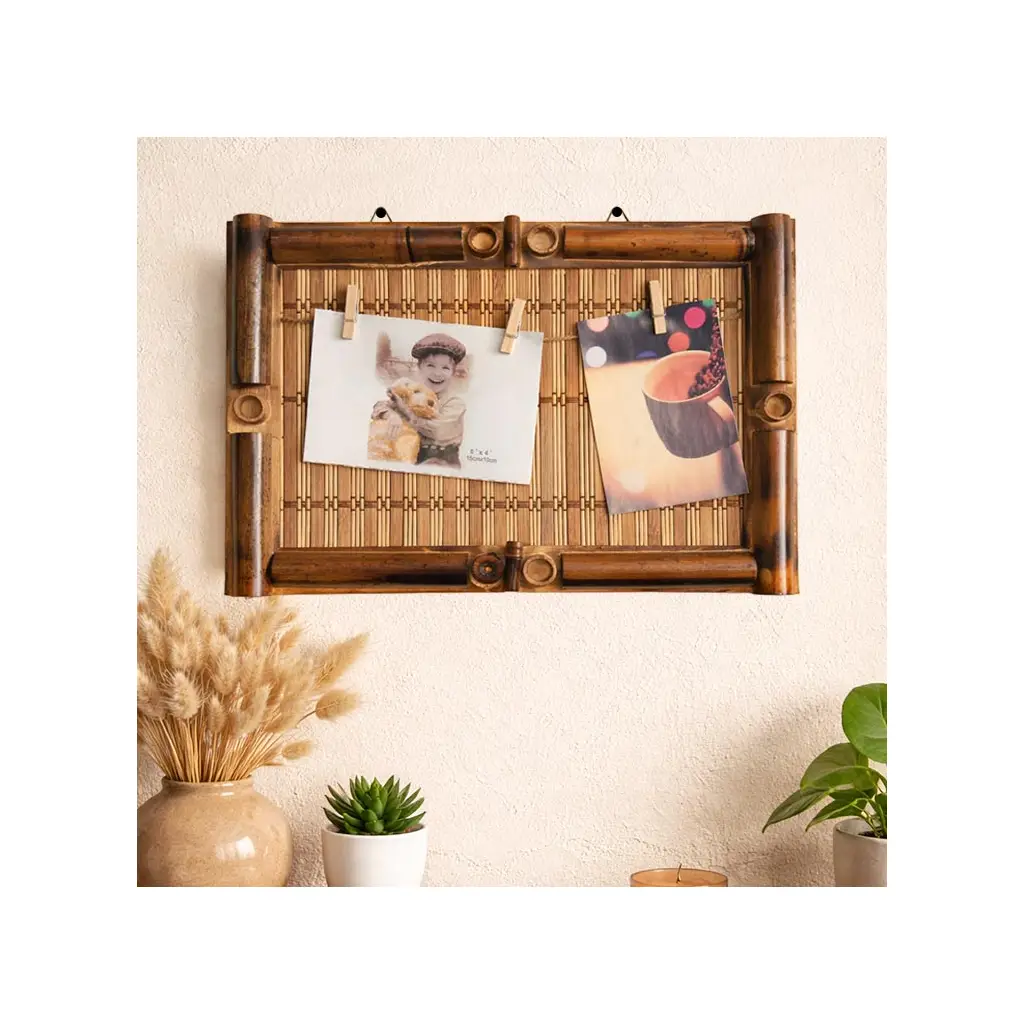 Bambu İpli Mandalı Renkli Duvar Fotoğraf Çerçevesi - 26x35cm