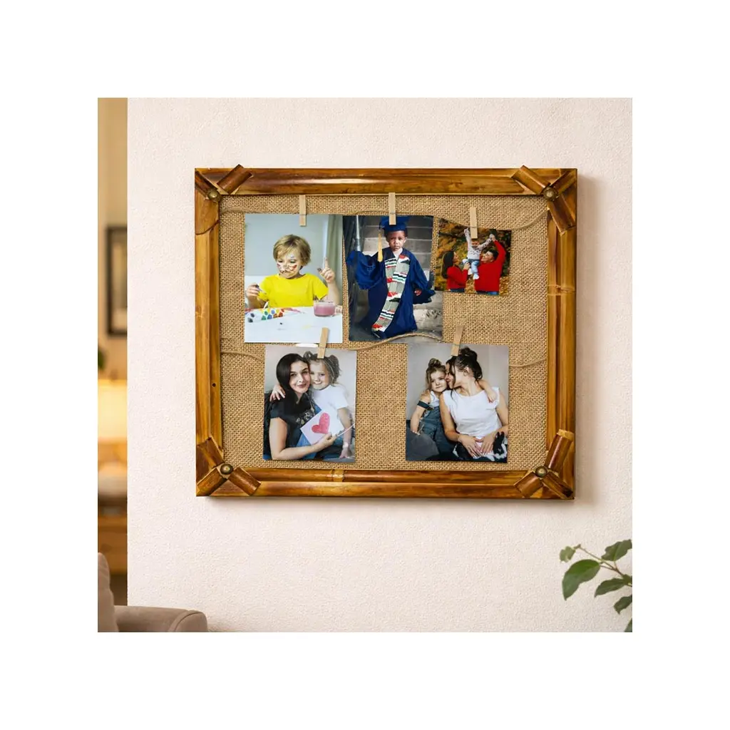Bambu İpli Mandallı Duvar Fotoğraf Çerçevesi - 36x36cm