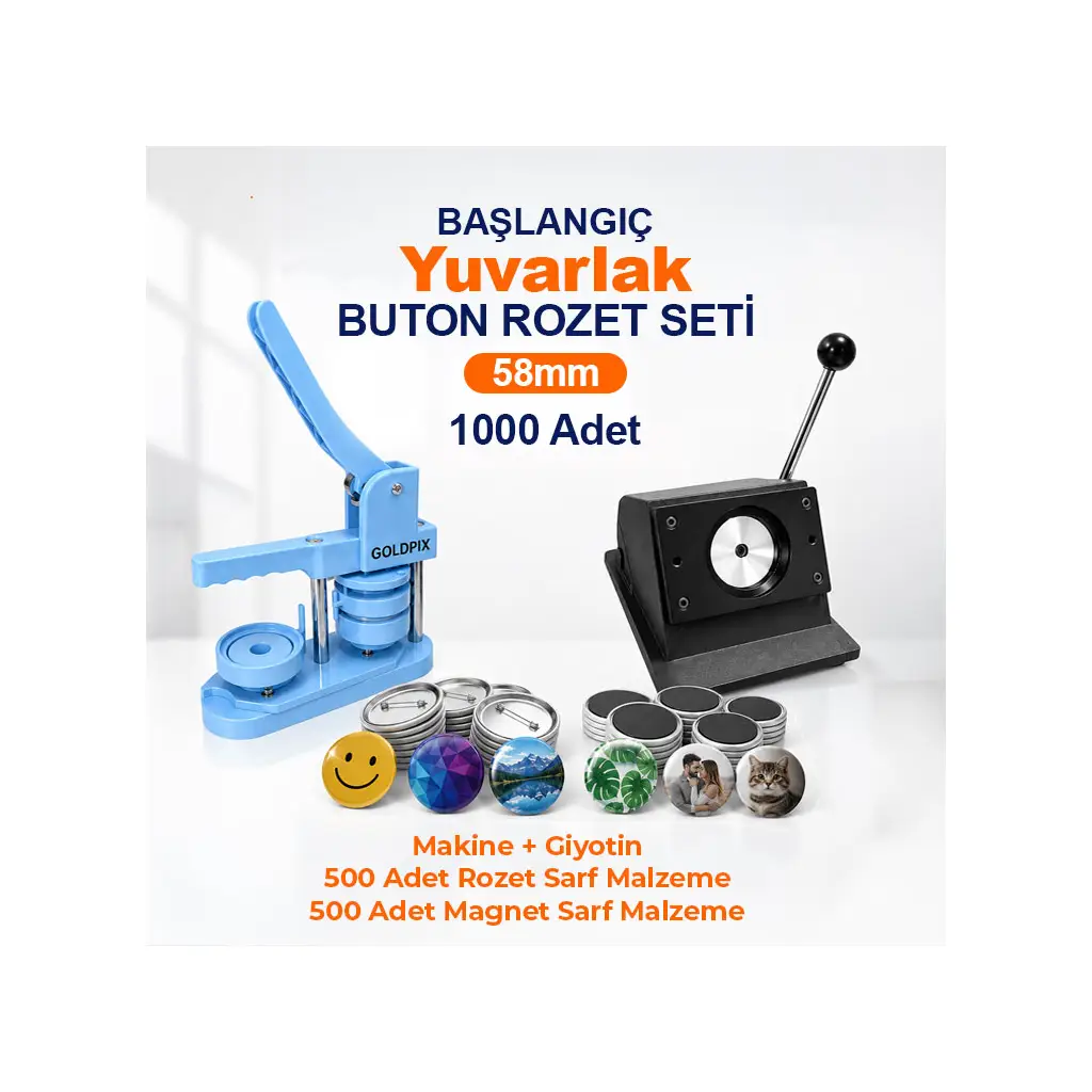 Başlangıç Yuvarlak Buton Rozet Baskı Seti 1000 Adet - 58mm