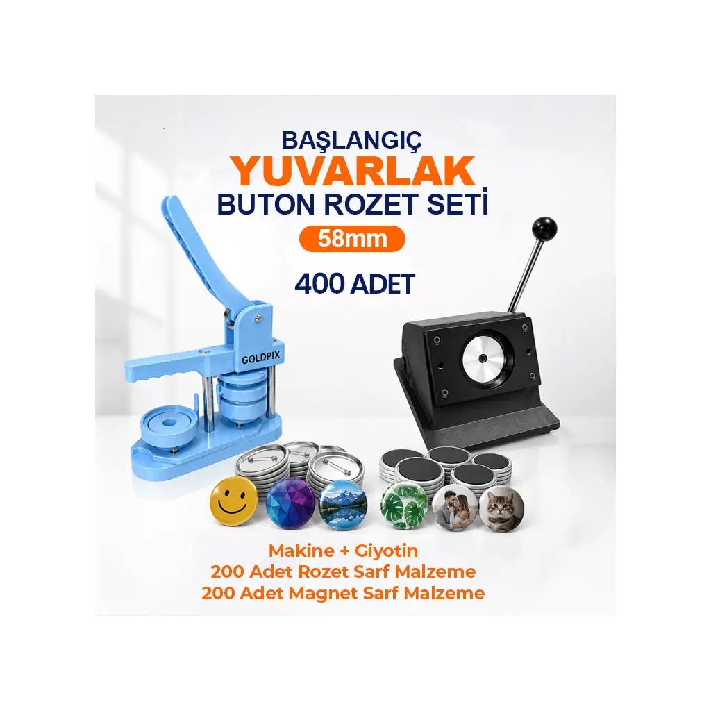 Başlangıç Yuvarlak Buton Rozet Baskı Seti 400 Adet - 58mm