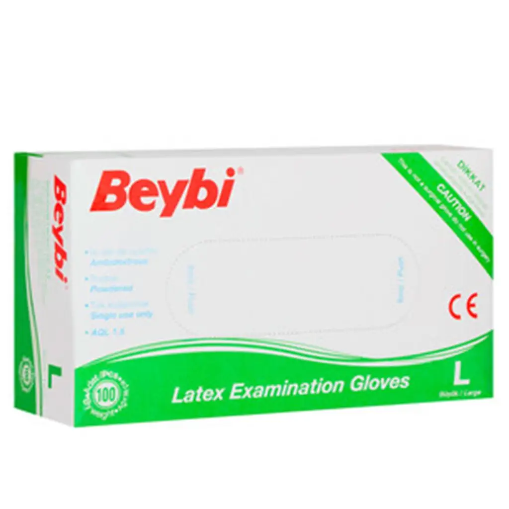 Beybi Lateks Pudralı (L) Large Beden Muayene Eldiven 100lü Paket