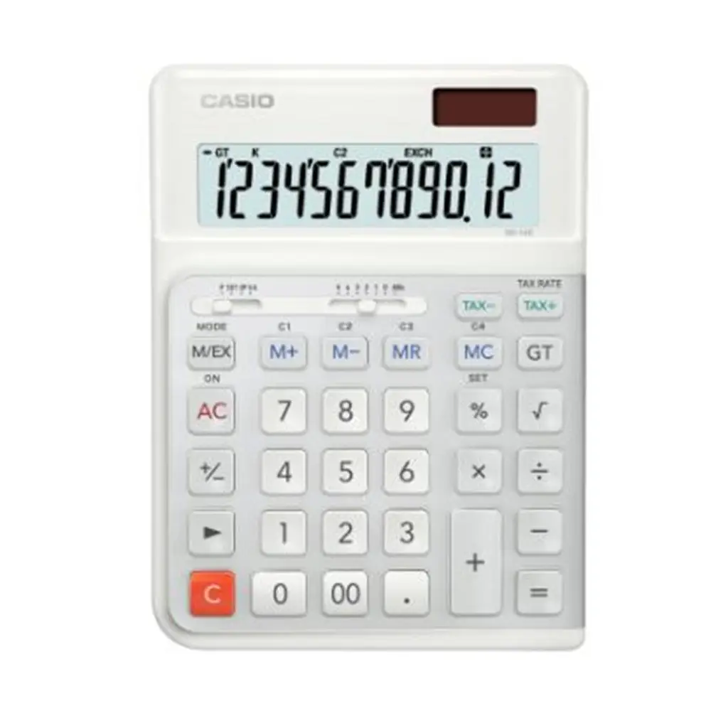 Casio DE-12E-WE Beyaz 12 Hane Masa Üstü Ergonomik Tuşlu Hesap Makinesi