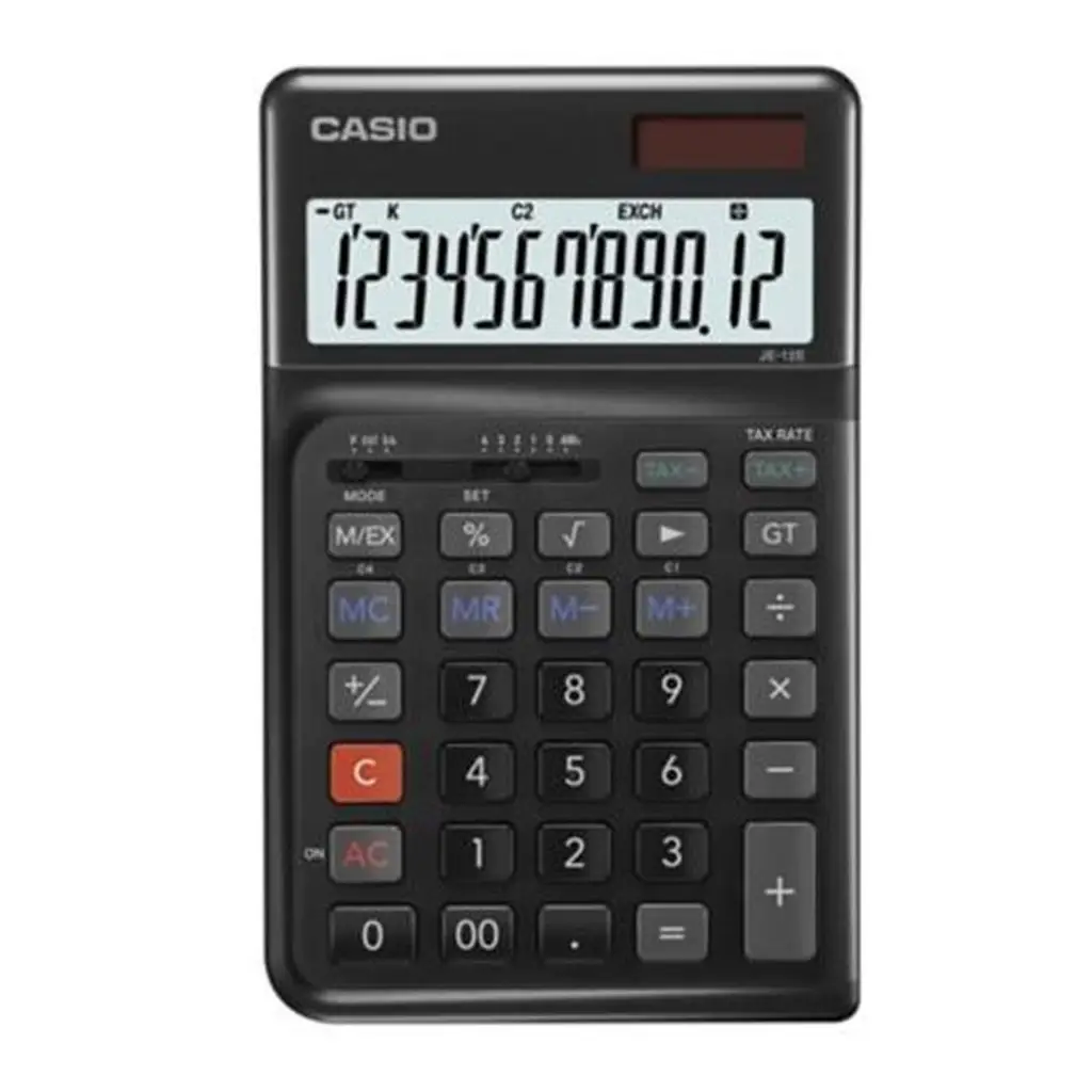 Casio JE-12E-BK Siyah 12 Hane Masa Üstü Ergonomik Tuşlu Hesap Makinesi