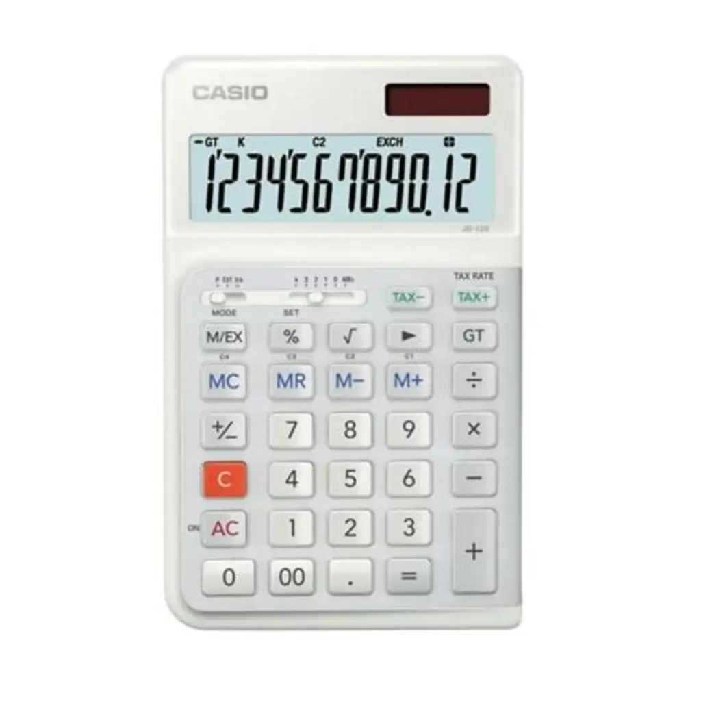 Casio JE-12E-WE Beyaz 12 Hane Masa Üstü Ergonomik Tuşlu Hesap Makinesi
