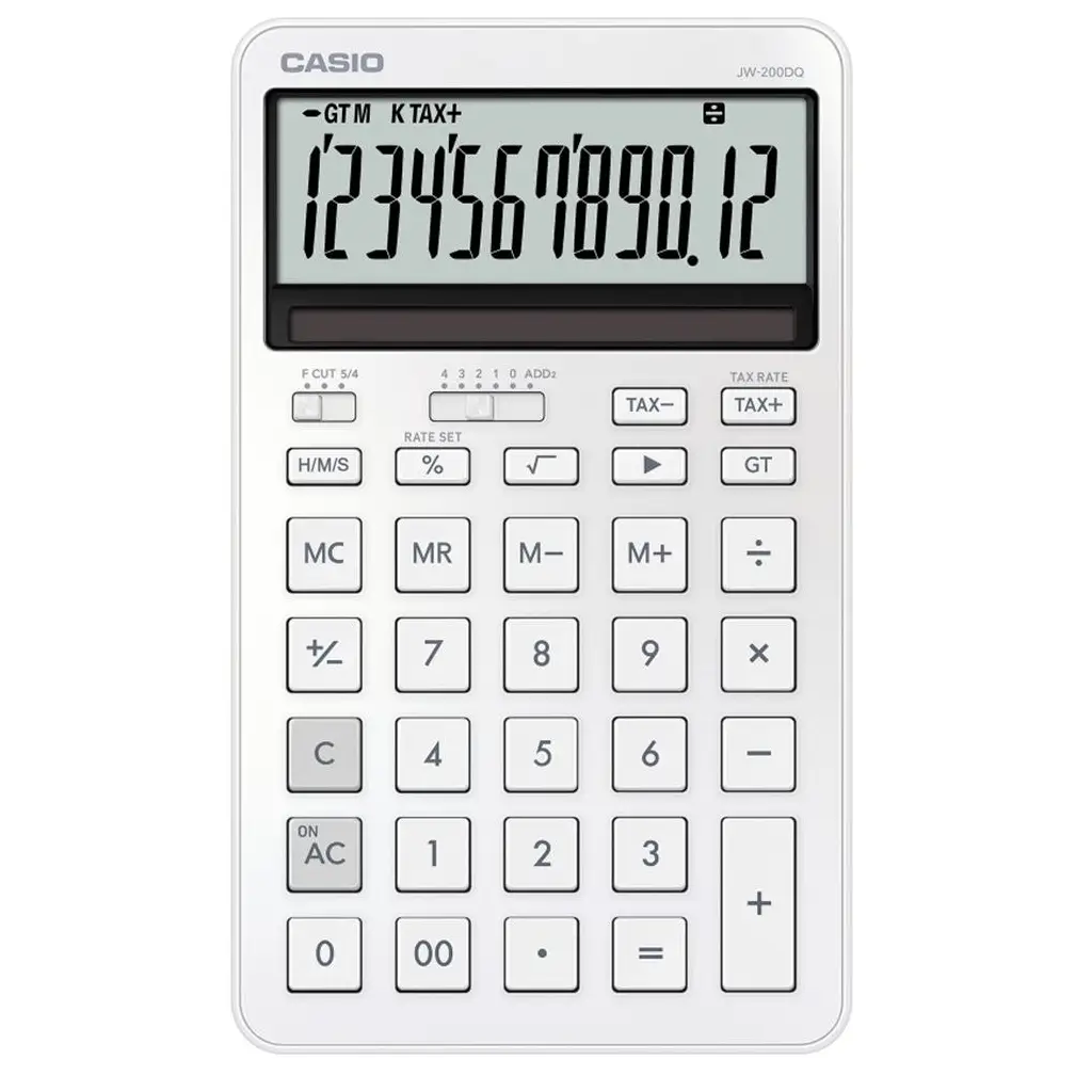 Casio JW-200DQ-WE 12 Hane İpeksi Beyaz Masa Üstü Hesap Makinesi