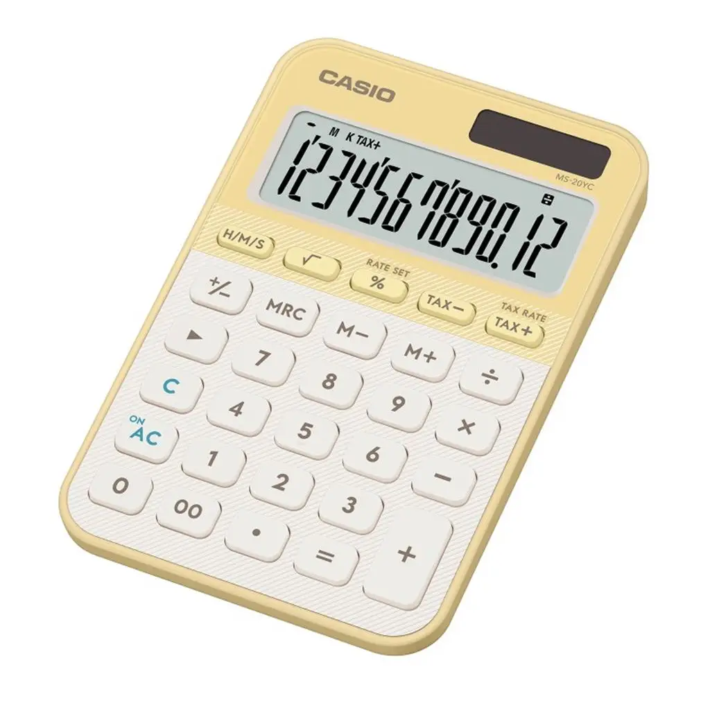 Casio MS-20YC-LY 12 Hane Pastel Sarı Krem Masa Üstü Hesap Makinesi