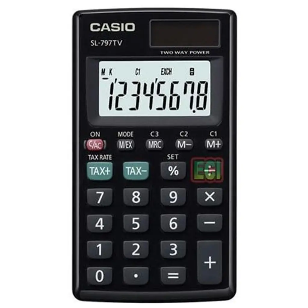 Casio SL-797TV-BK 8 Hane Siyah Cep Tipi Hesap Makinesi
