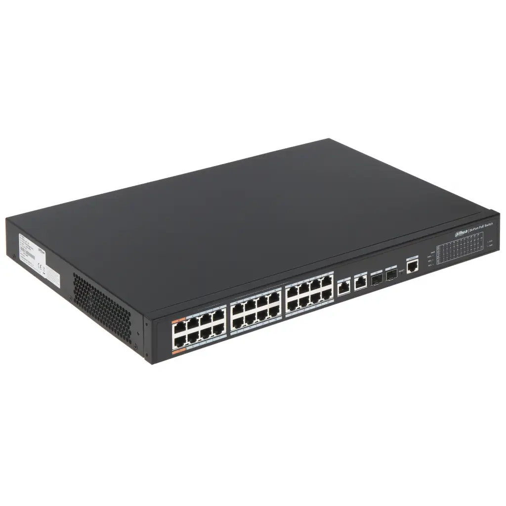 DAHUA PFS4226-24ET-360-V3, 24 Port, MegaBit, PoE 360W, 2 Port GigaBit Uplink, 2 Port GigaBit Combo SFP, Yönetilebilir, Rack Mount Switch