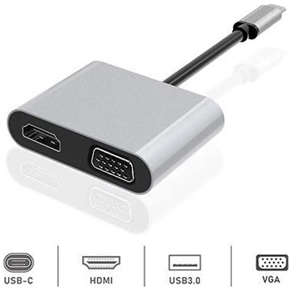 Dexim Dhu0004 Premium 4 in 1 USB-Typ-c HDMI VGA Hub for iPad Pro, Macbook, PC, Laptop