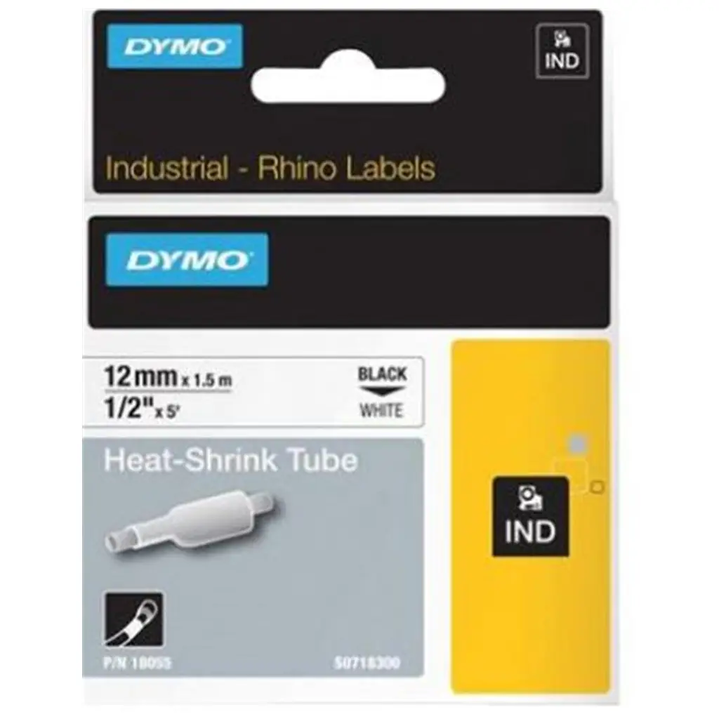 DYMO 18055 RhinoPRO Beyaz-Siyah Isıyla Küçülen Şerit 12 mm x 1,5 mt