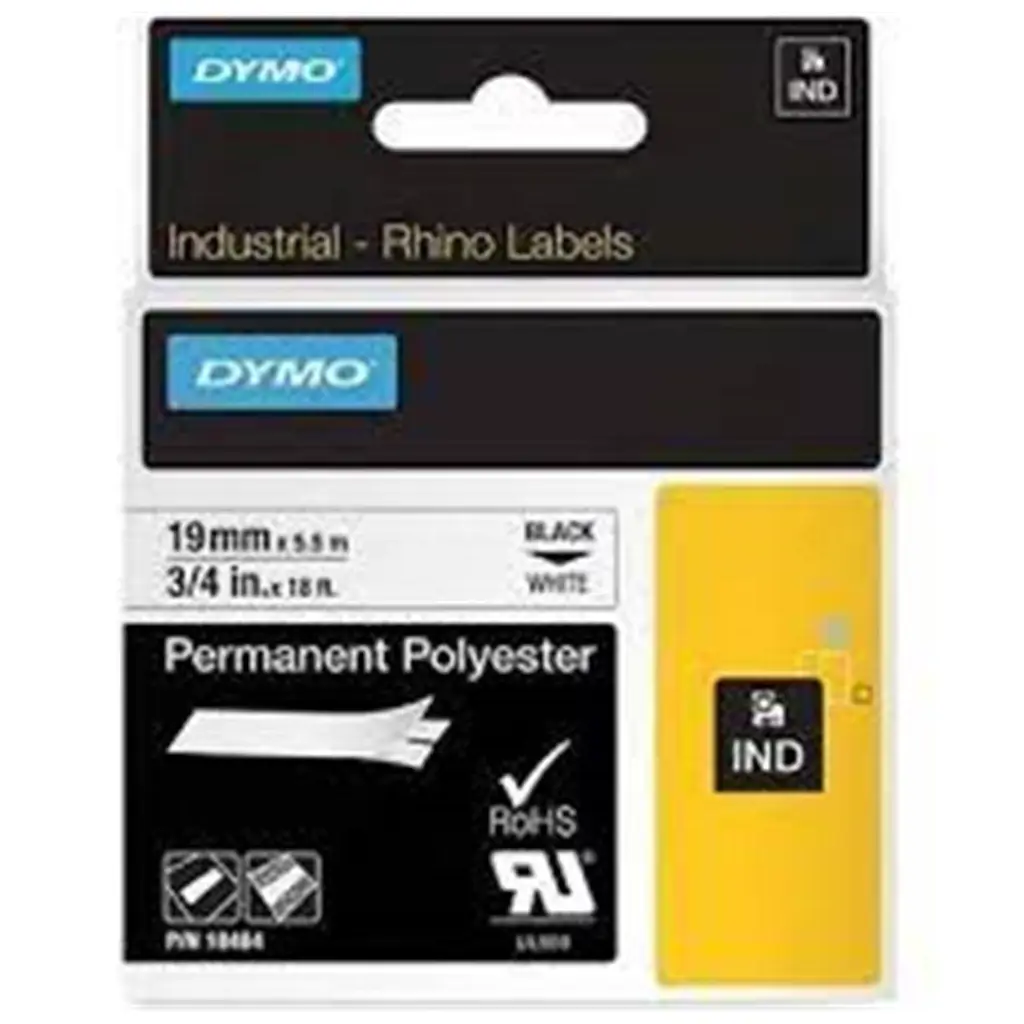 Dymo 18484 RhinoPRO SabitPolyester Şerit 19mmx5,5m Beyaz-Siyah
