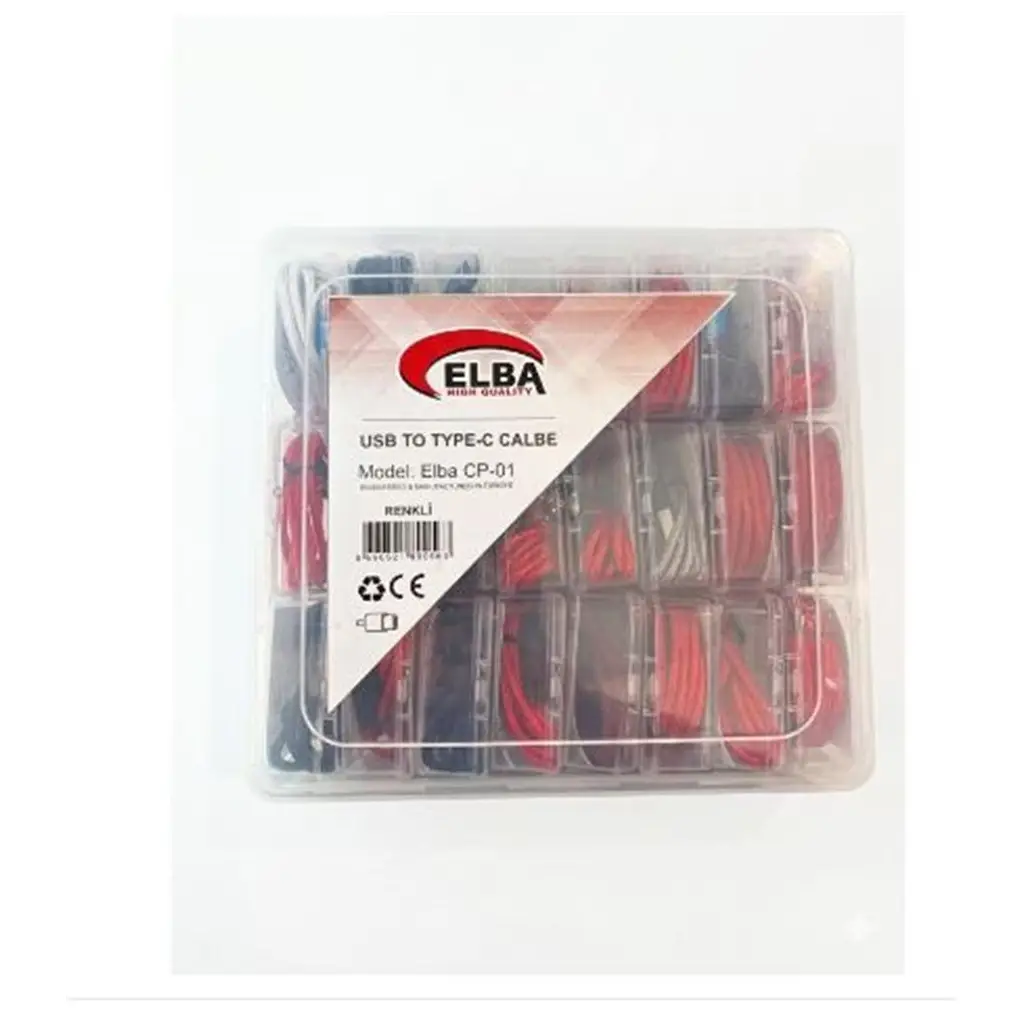 Elba CP-01 Şeffaf Kutulu Usb To Type-c Renkli(Kırmızı,Lacivert,Beyaz,Gri,Bordo)24lü Şarj Kablosu