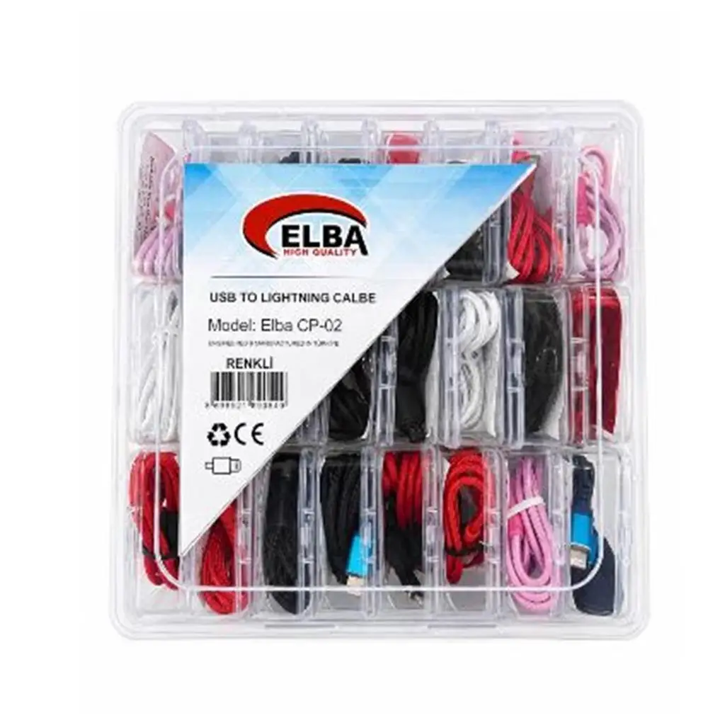 Elba CP-02 Şeffaf Kutulu Usb To Lightning (Kırmızı,Beyaz,Pembe,Siyah,Lacivert)24lü Şarj Kablosu