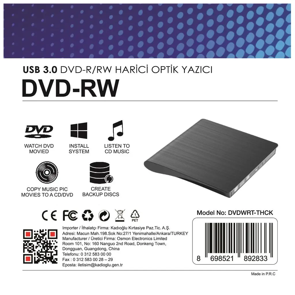 Elba DVDWRT-THCK Harici Dvdrw Thick, Siyah Dvd Yazıcı Writer