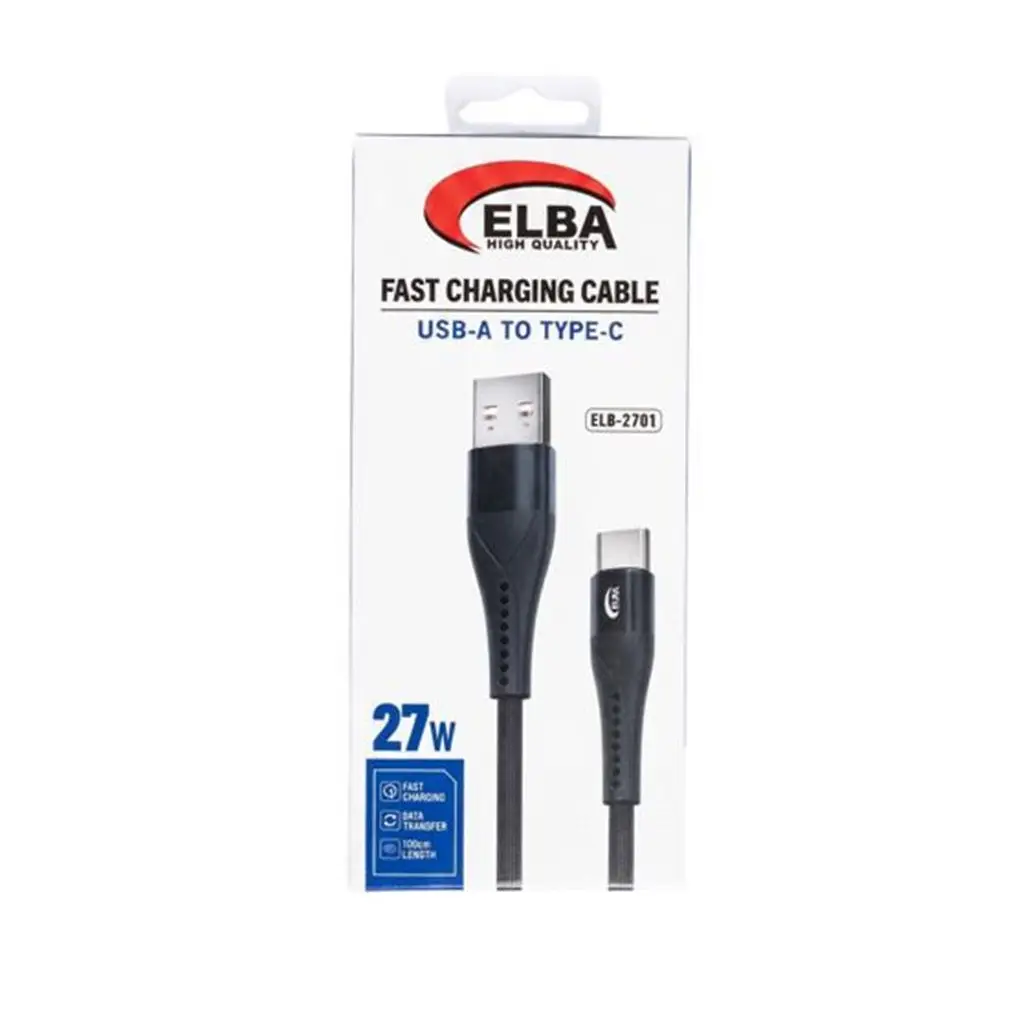 Elba ELB-2701 27w Usb-a To Type-c 1mt Siyah Örgülü Şarj Kablosu 480Mps Hızlı Şarj
