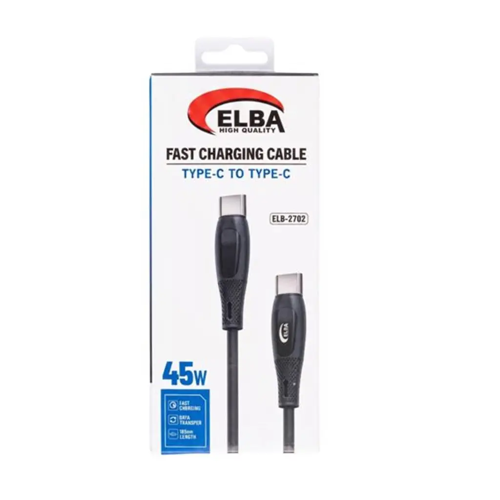Elba ELB-2702 45w Type-c To Type-c 1mt Siyah Silikon Şarj Kablosu 480Mps Hızlı Şarj