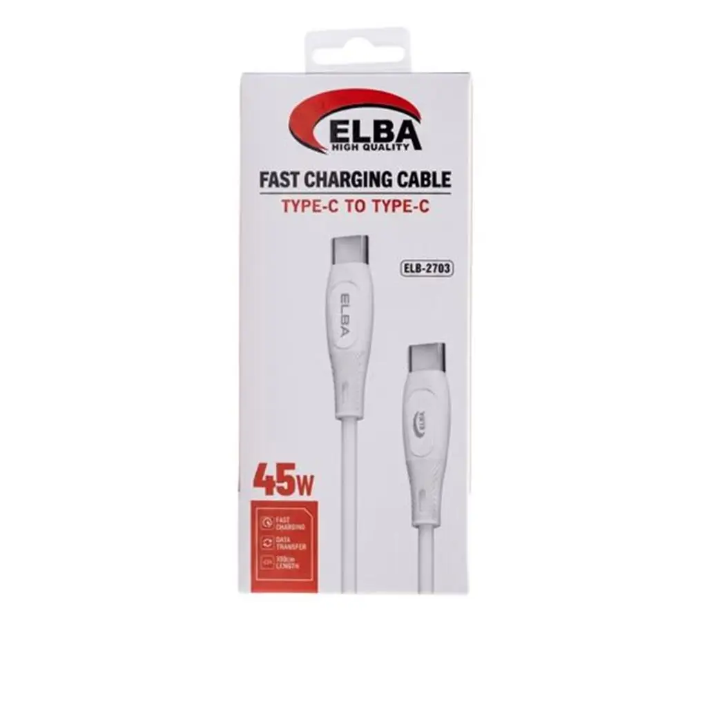Elba ELB-2703 45w Type-c To Type-c 1mt Beyaz Silikon Şarj Kablosu 480Mps Hızlı Şarj