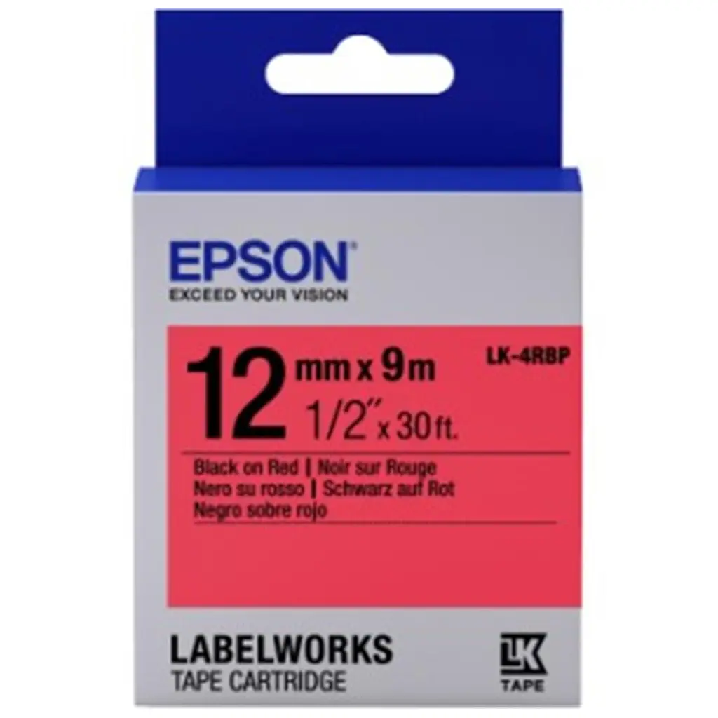Epson LK-4RBP Pastel Kırmızı Üzeri Siyah 12MM 9Metre