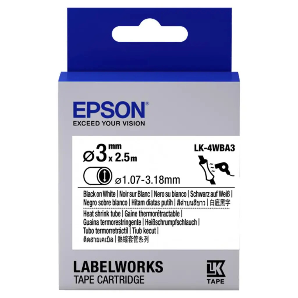 Epson LK-4WBA3 Beyaz Üzeri Siyah Makaron (1,07-3,18 mm çap) 2,5Metre