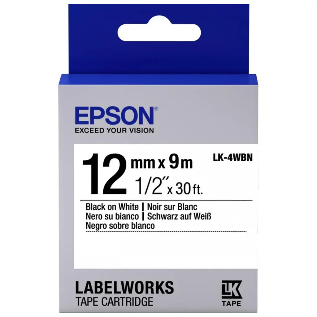 Epson LK-4WBN Standart Beyaz Üzeri Siyah 12mm 9Metre Etiket
