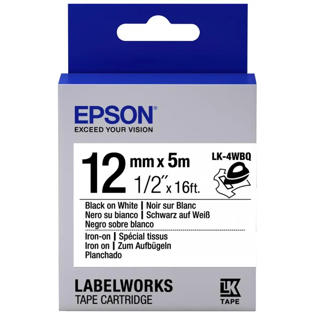 Epson LK-4WBQ Ütüyle Transfer Beyaz Üzeri Siyah 12mm 9Metre Etiket