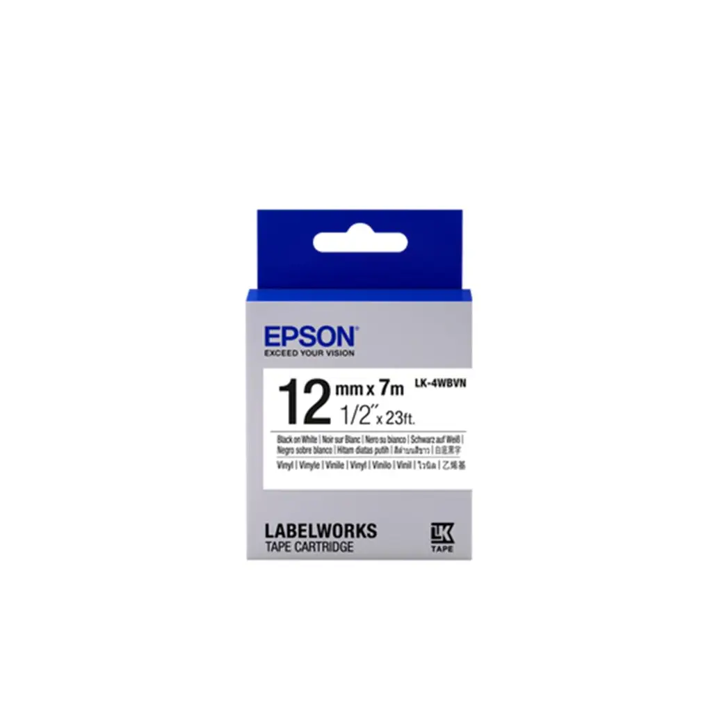 Epson LK-4WBVN Vinil Beyaz Üzeri Siyah 12mm 7Metre Etiket