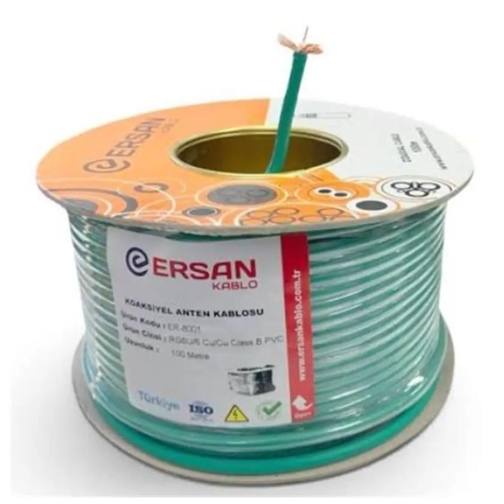 Ersan RG 6-U6 Cu - Cu Class B PVC 100 Metre Yeşil Uydu Kablosu